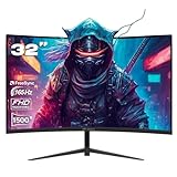 CRUA 32 Zoll Curved Gaming Monitor, FHD (1920x1080P) 1K 144HZ 1500R 99% sRGB Professional Color Gamut Computer Monitor, 1msGTG with FreeSync, Low Blue Light, VESA Mountable(HDMI,DP)-Black
