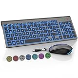 WisFox Kabellose Tastatur und Maus Hintergrundbeleuchtung, Ultra Slim Leise Tastatur mit RGB-Maus, wiederaufladbar, kompakt, Schlafmodus, tragbare schnurlose Tastatur-Maus-Kombination für Mac,