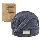 myHomeBody Haartuch Wrap, Luxus Anti-Frizz schnell trocknende Haartrockner Turban, Ultra weich und schnell trocknend saugfähige Bambusfaser mit Kokosnussschalen-Knopf – Midnight Blue