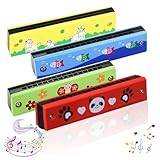 Mundharmonika Kinder, 4 Stück Mund Harmonika aus Holz 16 Löcher Mundharmonika Lernen Diatonisch Harmonica Musikinstrumente Musikgeschenk für Kinder und Anfänger