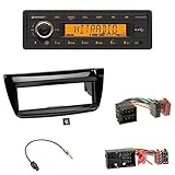 Continental TR7412UB-OR - Autoradio mit Bluetooth, RDS, USB und MP3 (ohne CD-Laufwerk) + 1-DIN Radioblende in klavierlack schwarz + ISO-Adapter • Antennenadapter ISO - DIN für FIAT Doblo ab 2012