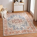 CHOSHOME Teppich Wohnzimmer Waschbarer Vintage Kurzflor Teppich Orientalisch Weiche Teppiche für Schlafzimmer Boho Teppiche rutschfest 80x150CM Orange Waschbar in Waschmaschine