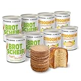 ration1 Probierset Dosenbrot 4x 350g und Dosenkuchen 4x 360g, Zitronenkuchen, Roggen-Mischbrot, fertig gebacken, Kuchen & Brot zum Wandern, Camping, als Notfallnahrung, 10 Jahre haltbar