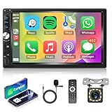 Autoradio 2 Din mit Apple Carplay Android Auto Bluetooth Freisprecheinrichtung 7 Zoll Touchscreen Autoradio mit Mirror Link Bluetooth FM Radio USB/AUX/TF Lenkradsteuerung Rückfahrkamera Mikrofone