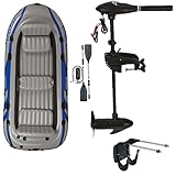Intex Motorboot Schlauchboot mit Aussenbordmotor + Heckspiegel + Paddel, Pumpe Set für 5 Personen Komplettset