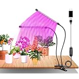 Pflanzenlampe LED Vollspektrum, 2 Köpfe 60 LEDs Grow Lampe mit Zeitschaltuhr 3/6/12 Std, 360 ° verstellbare Pflanzenlicht, grow light mit USB Adapter, 3 Lichter Modi und 10 Helligkeitsstufen