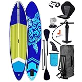 BRAST® SUP Board Turtle | Aufblasbares Stand up Paddle Set | 320x81x15cm | 4 Designs | 5 Jahre Garantie | inkl. Sonderzubehör | 2in1 Paddel Kajak-Sitz Action-Cam-Halterung Fußschlaufe | Dunkelblau