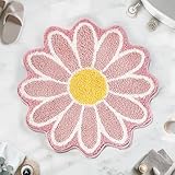 Teppich mit rosa Blumen für ästhetische Raumdekoration, rutschfest, niedliche Badematte, Gänseblümchen-Teppich für Mädchenzimmer, 61 cm, Mikrofaser-Teppich für Badezimmerdekoration,
