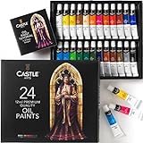 Castle Art Supplies 24 x 12ml Ölfarben-Set | Günstiges Set für Anfänger und Profikünstler | Leuchtende Auswahl an leicht zu verarbeitenden Farben | Eindrucksvolle Präsentationsbox mit Anleitung