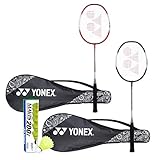Yonex ZR 100 leichter Badminton-Kombi (2er Set YONEX ZR 100 leichter Badmintonschläger mit Vollabdeckung schwarz/rot + Mavis 200I Federball 6er Pack), Aluminium