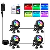 NATPOW Teichbeleuchtung LED Unterwasser, Unterwasserbeleuchtung RGB Unterwasser Teichlicht mit Fernbedienung, IP68 wasserdicht, Farbwechsel Gartenbeleuchtung für Garten, Patio, Baum(4 in 1)