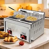 20L Gasfritteuse Doppeltank Friteuse, Gewerbliche Edelstahl Fritteuse mit Hoher Kapazität, Professionelle Gas Küchenbratmaschine mit Pommeskorb für Restaurant, Heimküche, Snackbar