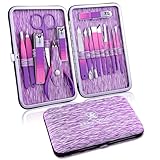 Maniküre Set, Pediküre Kit 16 teiliges, Nagelpflege nagelknipser set Edelstahl Manikuere Set für Reise (lila)
