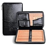 CIGARLOONG Zigarrenhumidor Leder Reisetasche integriertes herausnehmbares Zedernholz-Tablett mit Multifunktionstasche (Farbe: schwarz)