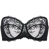 DOBREVA Trägerloser BH Sexy Spitze Bandeau Ungefütterter Bügel BH Durchsichtig mit Abnehmbaren Trägern Schwarz 85C