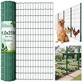 Amagabeli 1.0M X 25M Gartenzaun Zaun PVC-beschichteter Rostfrei 100 x 70mm 2.1 mm Drahtzaun Maschendraht Hundezaun Zaunelemente Grünen Drahtgitter Kaninchendraht Metall Drahtg Forstzaun