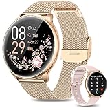 RUXINGX Smartwatch Damen mit Telefonfunktion 1.32' HD Voll Touch Screen, Armbanduhr mit SpO2 Pulsuhr Menstruationszyklus Schlafmonitor Schrittzähler Kalorien Fitness Tracker IP68 iOS Android Roségold