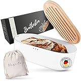 Vezato Brotbox – Nachhaltiger Brotkasten für lange Frische – Extra großer Brotkorb mit Bambusdeckel & Schneidebrett – Nachhaltiger Brotbehälter inkl. Brotsack