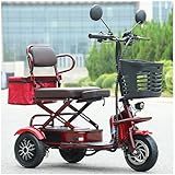 Mobilitätsroller für Senioren, 3 Rad Faltbare Mobilitätsroller für Erwachsene, Reise-Mobilitätsroller, Elektro-Rollstuhl, Powered Lightweight Motorized Scooter, mit Ladegerät und Korb (Rot)