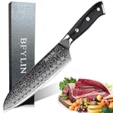 BFYLIN Damastmesser Santoku Messer Fleischmesser Scharfe Japanisches Messer aus 67 Schichten VG10 Damaststahl Klinge,Ergonomischer FULL TANG Griff (Santoku Messer)
