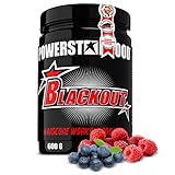 Powerstar BLACKOUT Hardcore Pre-Workout-Booster 600g | Hochdosierter Pump-Booster mit natürlichem Koffein | Fitness, Energie & Fokus | Deutsche Herstellung | Vegan | Blue Raspberry Trainingsbooster