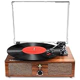 Vinyl Plattenspieler Bluetooth Plattenspieler mit eingebauten Lautsprechern und USB Riemenantrieb Vintage Phonograph Plattenspieler 3 Geschwindigkeiten für Unterhaltung und Heimdekoration Braun