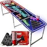 Offizieller Spotlight Beer Pong Tisch Set | Mit LED Beleuchtung | 1 Beer Pong Tisch + 2 Beer Pong Rack + 22 Rot Becher 53cl + 4 Ping-Pong-Bälle | OriginalCup®