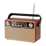 AM/FM/SW Retro Radio Klein, Küchenradio Nostalgie Radio mit Bluetooth, Unterstützt USB/TF/AUX Funktion, Einfaches Radio für Senioren