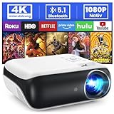 HOPVISION Beamer, Full HD 1080P Beamer, Bluetooth Beamer 4K Unterstützt, Tragbare Mini Beamer Heimkino, Home/Outdoor Projektor Kompatibel mit Smartphone/HDMI/USB/AV/Fire Stick/PS5