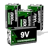 9V Akku wiederaufladbare, Wavypo 1300mAh Lithium batterien, mit USB-C-Schnellladekabel ideal für Mikrofon, Elektronisches Spielzeug, Rauchmelder, Medizinische Geräte usw -4 Stück