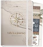 Lebenskompass Reisetagebuch zum ausfüllen 'JOURNEY' mit Weltkarte Poster A5 Platz für 50 Erinnerungen zum selberschreiben - Reisedokumentation & Achtsamkeitsübungen