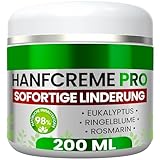 HANF CREME RELIEF PRO FÜR GELENKE UND MUSKELN | Kühlende Wirkung | Nacken Schultern Ellenbogen Rücken Hüfte Knie Handgelenke Hände Füße Knöchel | Hanföl Kampfer Menthol Rosmarin (200 ml)