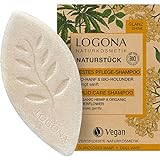 LOGONA Naturkosmetik Festes Haarshampoo für mehr Glanz und natürlich gesundes Haar, Shampoo Bar mit veganer Formel aus Bio Hanf und Bio Holunder, Wie Haarseife, 1 x 60 g