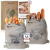 FABIGREEN - Brotbeutel aus 100% Natur Leinen - 2er Set - Brot-Taschen zum Brot Aufbewahren ohne Schimmel - Frischhalten - inkl. E-Book (unterschiedliche Designs)