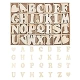 ANCLLO 112-teiliges Holzbuchstaben A-Z und Herz-Set mit Aufbewahrungsablage, Holzbuchstaben, Bastelbuchstaben, Naturholz für Kunsthandwerk, DIY, Hochzeitsdekoration, Dekoration
