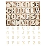 ANCLLO 112-teiliges Holzbuchstaben A-Z und Herz-Set mit Aufbewahrungsablage, Holzbuchstaben, Bastelbuchstaben, Naturholz für Kunsthandwerk, DIY, Hochzeitsdekoration, Dekoration