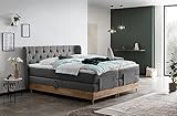 Belanoti EON Boxspringbett 180x200 elektrisch verstellbar 7-Zonen Taschenfederkern Matratze inkl Visco Topper Bett 180x200 mit Motor in der Farbe Anthrazit H2/H3 Polsterbett Motorbett Massivholz Eiche