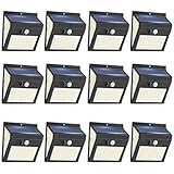 Fosingut Solarlampen für Außen mit Bewegungsmelder 12 Stück,144 LEDs Solar Aussenleuchte,3 Modi Solar Strahler Kaltweiß,IP65 Wasserdicht Sicherheitswandleuchte Solarleuchten für Draußen Garten,Weg,Hof