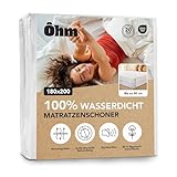 Matratzenschoner 180 x 200 cm | Matratzenauflage | Wasserdicht & geräuschlos | Hypoallergene & saugfähige Baumwolle | Anti-Milben | Rundum bis 40 cm |Oeko-TEX |Ôhm