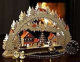 Wichtelstube-Kollektion Holzkunst LED Schwibbogen Weihnachtsstadt Schwippbogen Lichterbogen, Weihnachtsdeko Fensterbank Echtholz, Batteriebetrieben mit Timer, 44cm Breite