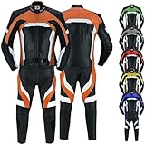 German Wear 2-teiler Motorradkombi Biker lederkombi aus Rindsleder, 52/L, Orange