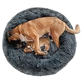 QOFLY Donut-Design Hundebett 80cm Ø, Grau Rundes Hundekissen Hundesofa Katzenbett Hundekissen Hundekorb, Flauschiges Hundebett für Große Mittlere und Kleine Hunde