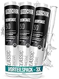 PROCREA® 3x Montagekleber 'Montage 50' [Haftstarker Baukleber bis 35 kg/qm] Extra starker Kleber für Styropor, Akustikpaneele, Sockelleisten, Holz, Stein, Fliesen uvm. - weiß & überstreichbar