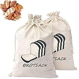 Brotsack, 2 Stück Brotbeutel, Brotbeutel Leinen, Gemüsebeutel, Brotbeutel Leinen, Wiederverwendbar, für Brote und Backwaren Aller Art