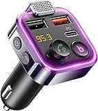 Bluetooth FM-Sender für Autoadapter, stärkeres Mikrofon und Bass-Sound Bluetooth-Funksender-Autoadapter, unterstützt 42 W PD + QC3.0, 7 Farben LED-Hintergrundbeleuchtung, drahtloser Anruf