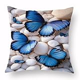 Bxgolkgd Violette Kissenbezüge mit Schmetterlings- und Kieselstein-Muster, Leinen, quadratisch, 45,7 x 45,7 cm, für Dekoration, Sofa, Couch, Bett, Büro, Auto, quadratisch