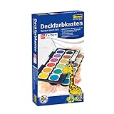 Idena 22064 - Deckfarbkasten mit 24 Farben und 1 Tube Deckweiß, ideal für Kindergarten, Schule und zu Hause