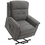 HOMCOM Elektrischer Aufstehsessel mit 2 Motoren Fernsehsessel Relaxsessel mit Liegefunktion Sessel mit Aufstehhilfe Seniorensessel mit Fernsteuerung mit Leinen-Optik Grau 89 x 96 x 108 cm