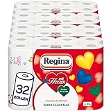 Regina mit Herzen Haushaltstücher 3-lagig | 32 Rollen-Packung (8 x 4 Einzelpackungen) | 43 Blatt pro Rolle | Super saugfähig, dick, beständig | FSC®-zertifiziertes Papier