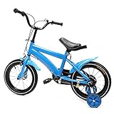 Futchoy Kinderfahrrad - 14 Zoll Kinderrad mit Stützräder ab 3-6 Jahre - Lenkrad und Sattel höhenverstellbar - Jungen & Mädchen - Kettenschutz - Laufrad (Blau)
